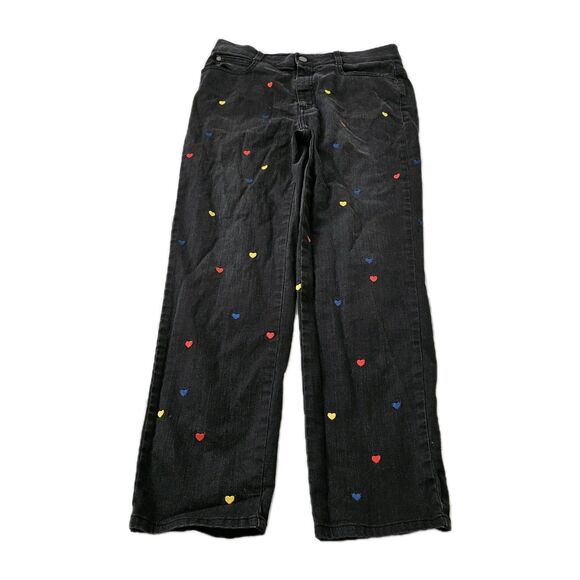 Stella McCartney Jeans Womens 30 Charcoal Gray Embroidered Hearts Straight Denim - Picture 1 of 10